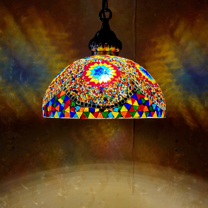 Zeitgenössische Boho Glas Eisen Kuppel Mosaik Perle 1-Licht Pendelleuchte für Esszimmer 
