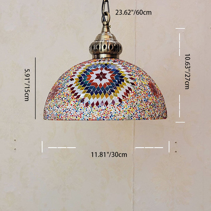 Zeitgenössische Boho Glas Eisen Kuppel Mosaik Perle 1-Licht Pendelleuchte für Esszimmer 