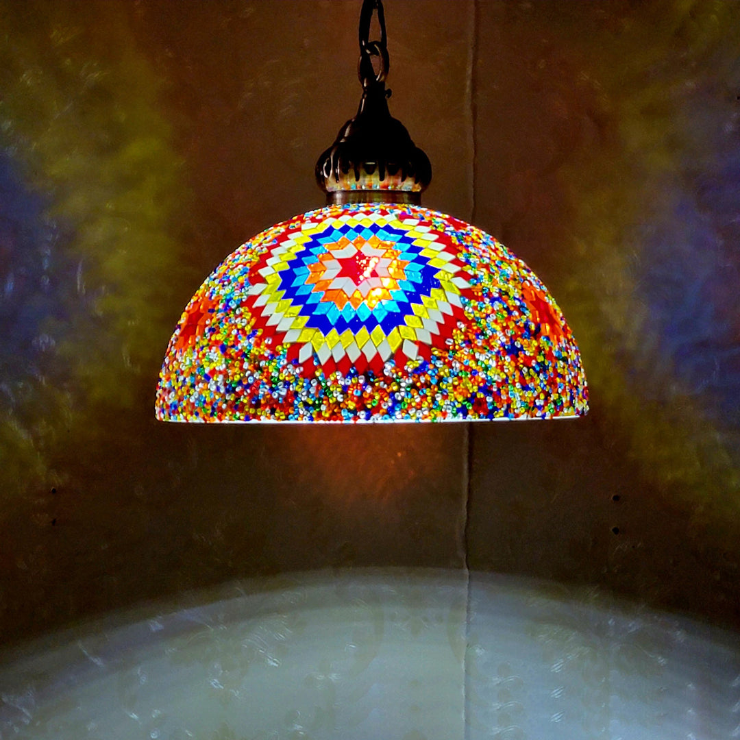 Zeitgenössische Boho Glas Eisen Kuppel Mosaik Perle 1-Licht Pendelleuchte für Esszimmer 
