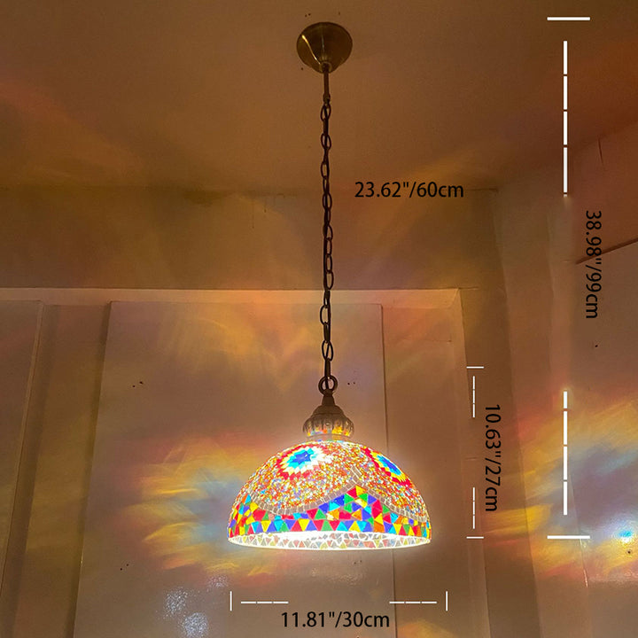 Zeitgenössische Boho Glas Eisen Kuppel Mosaik Perle 1-Licht Pendelleuchte für Esszimmer 