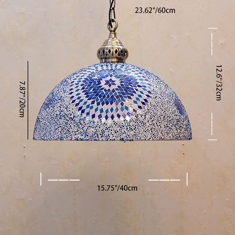 Zeitgenössische Boho Glas Eisen Kuppel Mosaik Perle 1-Licht Pendelleuchte für Esszimmer 