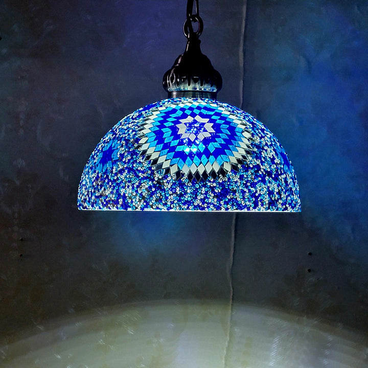 Zeitgenössische Boho Glas Eisen Kuppel Mosaik Perle 1-Licht Pendelleuchte für Esszimmer 