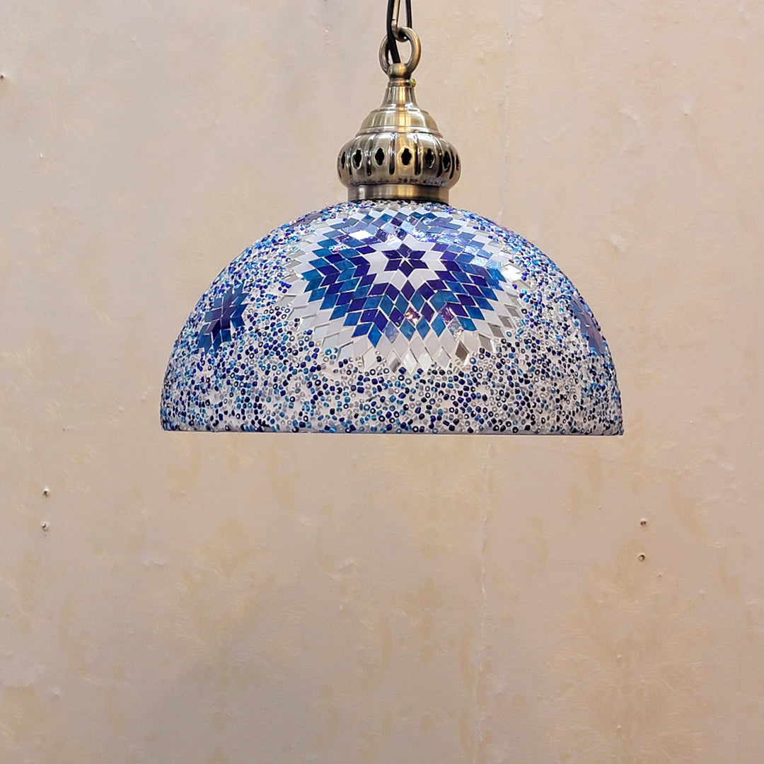 Zeitgenössische Boho Glas Eisen Kuppel Mosaik Perle 1-Licht Pendelleuchte für Esszimmer 