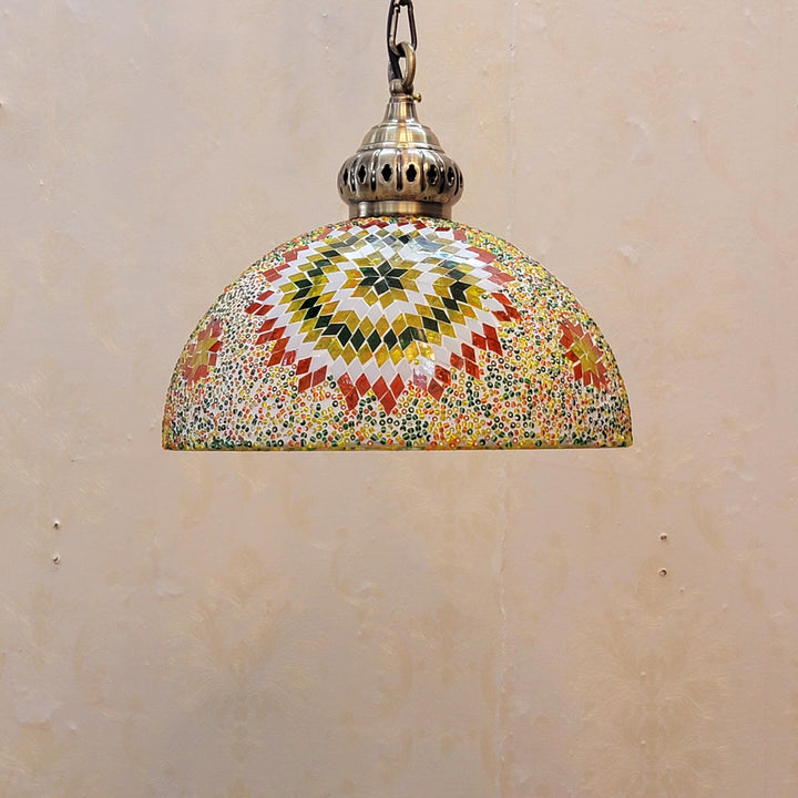Zeitgenössische Boho Glas Eisen Kuppel Mosaik Perle 1-Licht Pendelleuchte für Esszimmer 