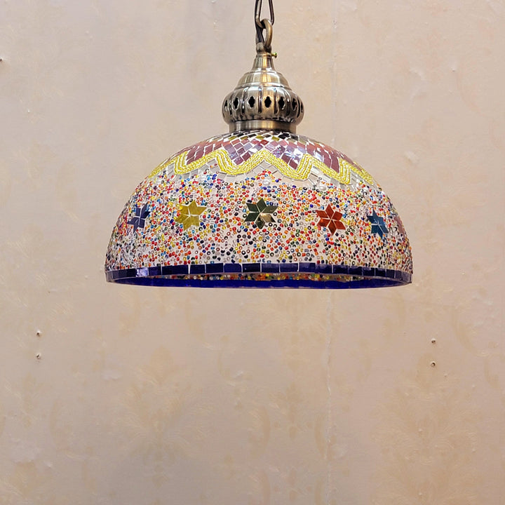 Zeitgenössische Boho Glas Eisen Kuppel Mosaik Perle 1-Licht Pendelleuchte für Esszimmer 