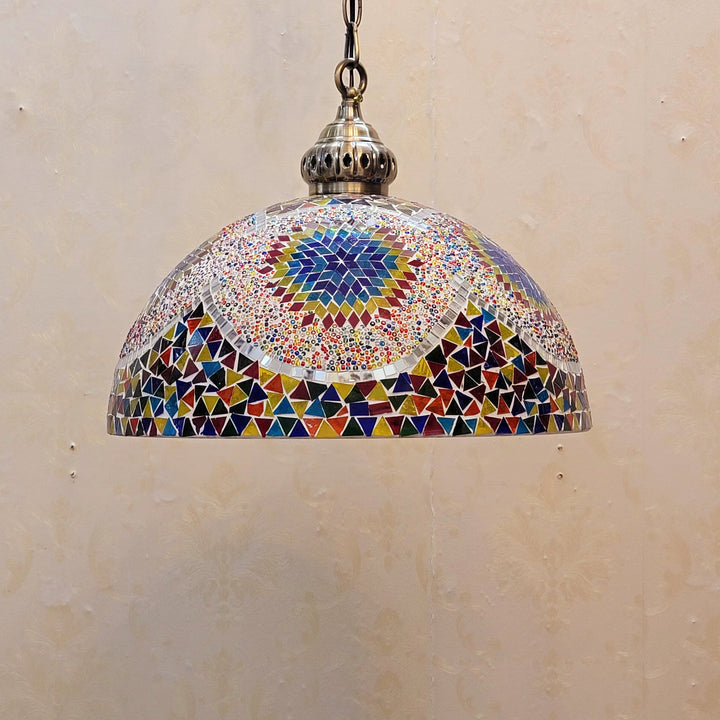 Zeitgenössische Boho Glas Eisen Kuppel Mosaik Perle 1-Licht Pendelleuchte für Esszimmer 
