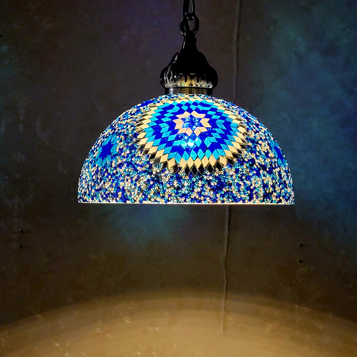 Zeitgenössische Boho Glas Eisen Kuppel Mosaik Perle 1-Licht Pendelleuchte für Esszimmer 