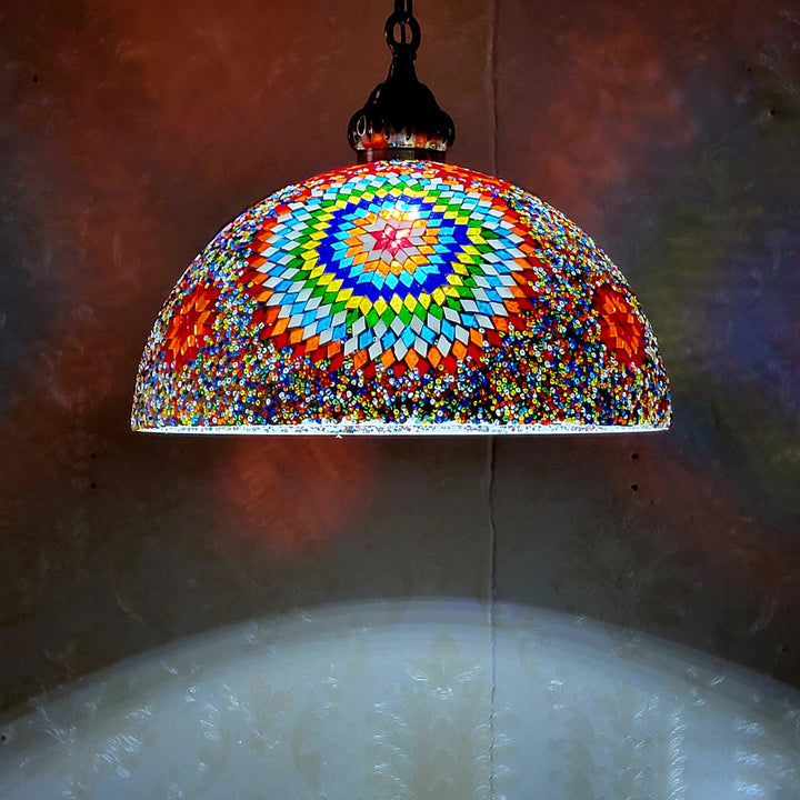 Zeitgenössische Boho Glas Eisen Kuppel Mosaik Perle 1-Licht Pendelleuchte für Esszimmer 
