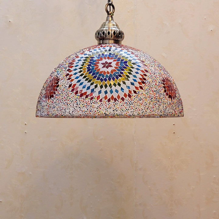 Zeitgenössische Boho Glas Eisen Kuppel Mosaik Perle 1-Licht Pendelleuchte für Esszimmer 