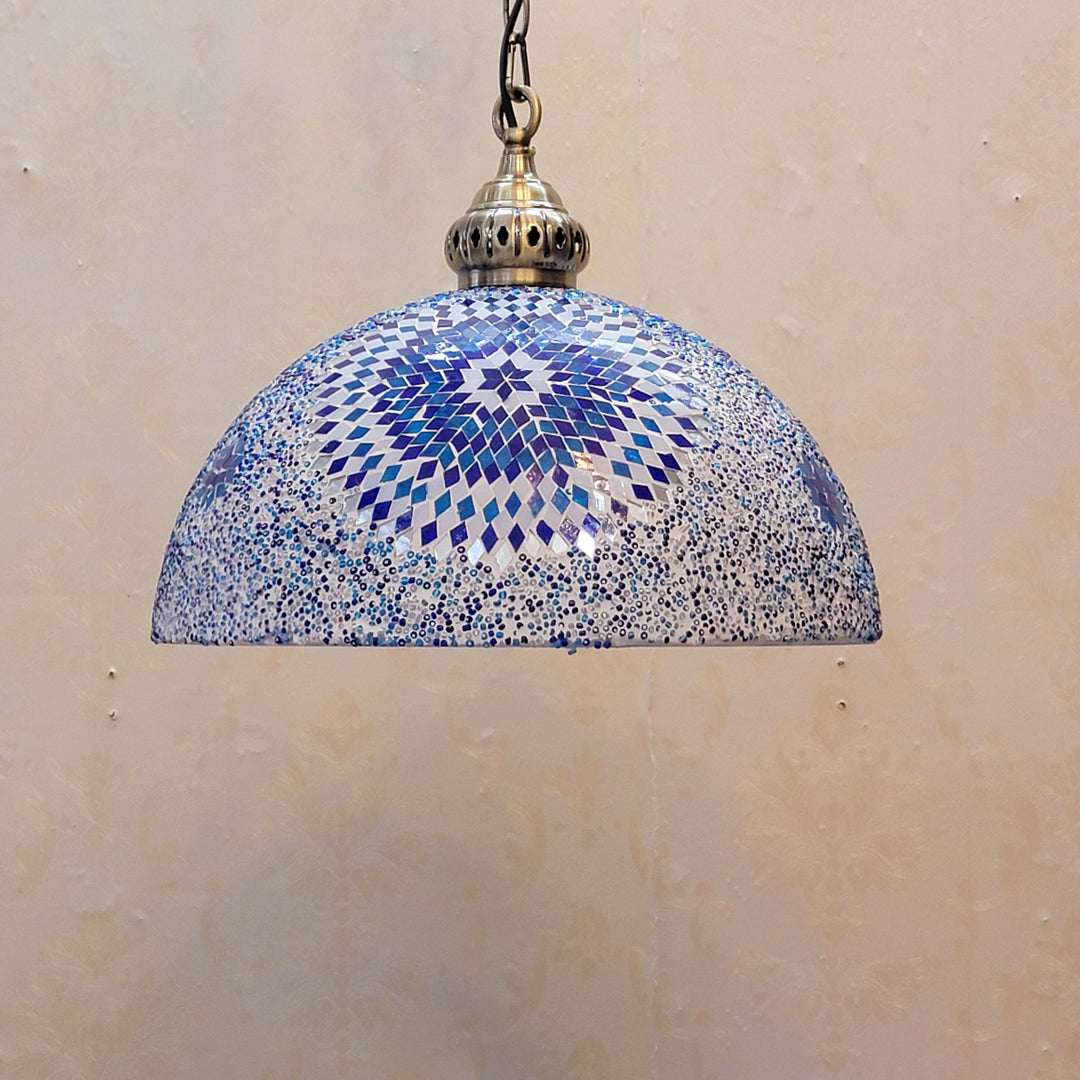 Zeitgenössische Boho Glas Eisen Kuppel Mosaik Perle 1-Licht Pendelleuchte für Esszimmer 