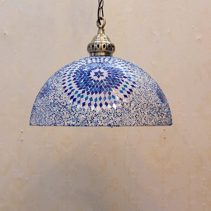 Zeitgenössische Boho Glas Eisen Kuppel Mosaik Perle 1-Licht Pendelleuchte für Esszimmer 
