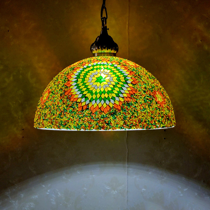 Zeitgenössische Boho Glas Eisen Kuppel Mosaik Perle 1-Licht Pendelleuchte für Esszimmer 