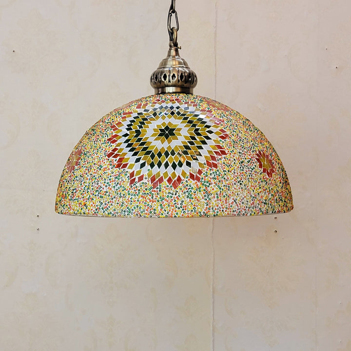 Zeitgenössische Boho Glas Eisen Kuppel Mosaik Perle 1-Licht Pendelleuchte für Esszimmer 