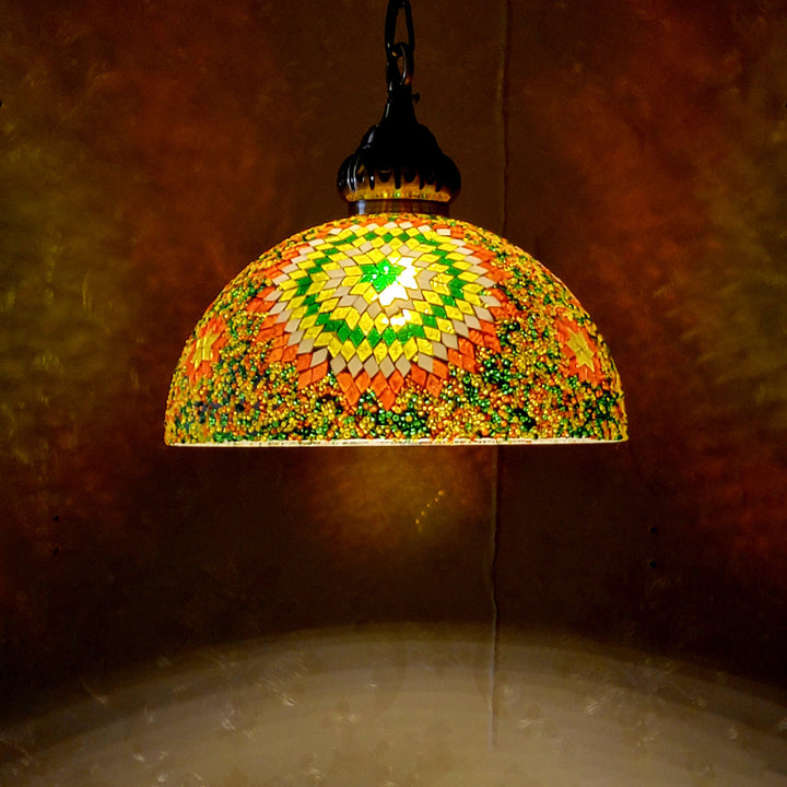 Zeitgenössische Boho Glas Eisen Kuppel Mosaik Perle 1-Licht Pendelleuchte für Esszimmer 