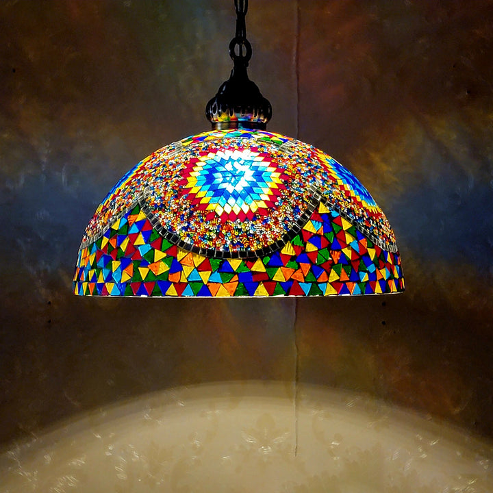 Zeitgenössische Boho Glas Eisen Kuppel Mosaik Perle 1-Licht Pendelleuchte für Esszimmer 