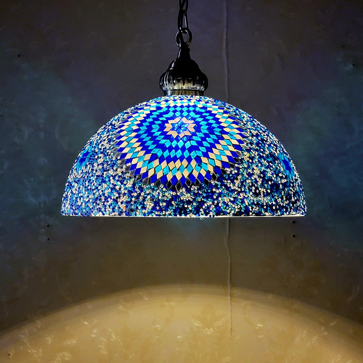 Zeitgenössische Boho Glas Eisen Kuppel Mosaik Perle 1-Licht Pendelleuchte für Esszimmer 