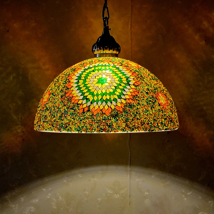 Zeitgenössische Boho Glas Eisen Kuppel Mosaik Perle 1-Licht Pendelleuchte für Esszimmer 