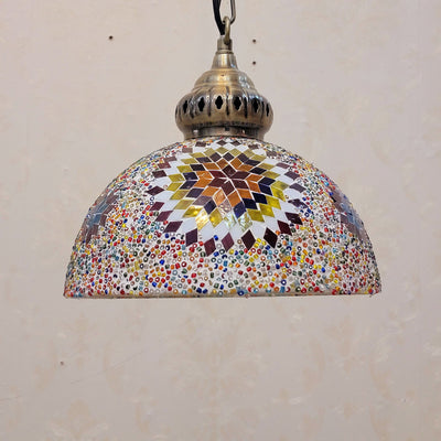 Zeitgenössische Boho Glas Eisen Kuppel Sonne Mosaik Perle 1-Licht Pendelleuchte für Esszimmer 