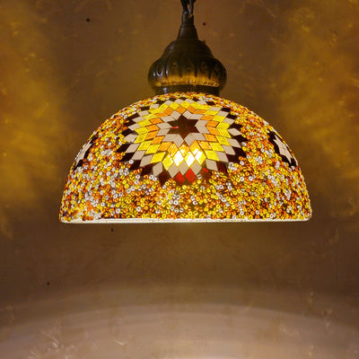 Zeitgenössische Boho Glas Eisen Kuppel Sonne Mosaik Perle 1-Licht Pendelleuchte für Esszimmer 