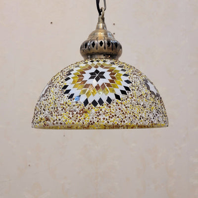 Zeitgenössische Boho Glas Eisen Kuppel Sonne Mosaik Perle 1-Licht Pendelleuchte für Esszimmer 