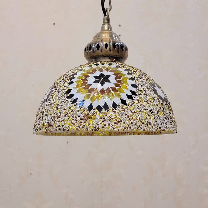 Zeitgenössische Boho Glas Eisen Kuppel Sonne Mosaik Perle 1-Licht Pendelleuchte für Esszimmer 