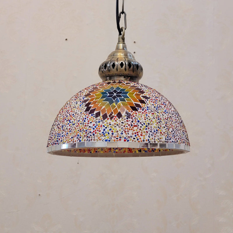 Zeitgenössische Boho Glas Eisen Kuppel Sonne Mosaik Perle 1-Licht Pendelleuchte für Esszimmer 