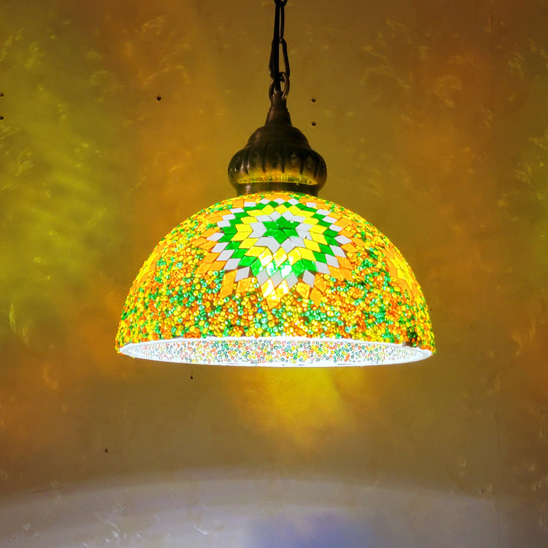 Zeitgenössische Boho Glas Eisen Kuppel Sonne Mosaik Perle 1-Licht Pendelleuchte für Esszimmer 