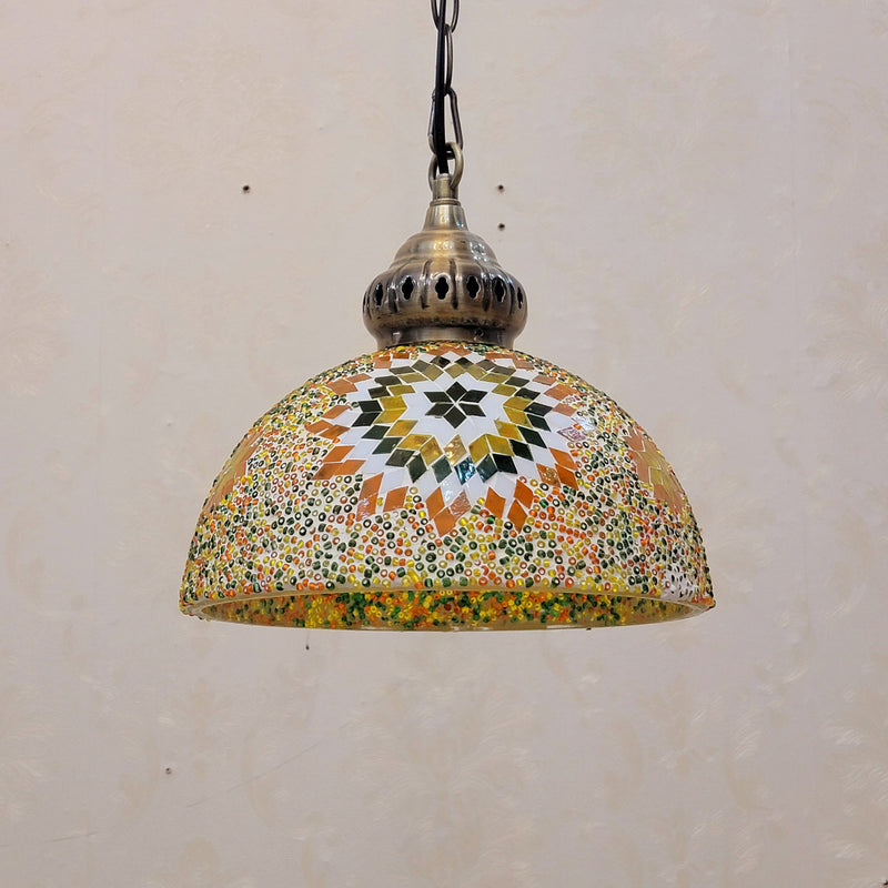 Zeitgenössische Boho Glas Eisen Kuppel Sonne Mosaik Perle 1-Licht Pendelleuchte für Esszimmer 