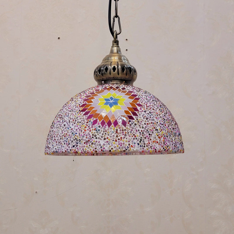 Zeitgenössische Boho Glas Eisen Kuppel Sonne Mosaik Perle 1-Licht Pendelleuchte für Esszimmer 