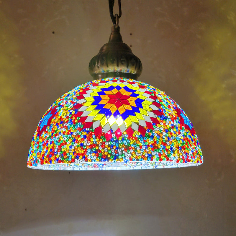 Zeitgenössische Boho Glas Eisen Kuppel Sonne Mosaik Perle 1-Licht Pendelleuchte für Esszimmer 