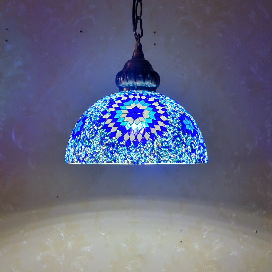 Suspension Luminaire à 1 Lumière en Verre et Fer Contemporain Boho avec Dôme de Soleil Mosaïque de Perles pour Salle à Manger 