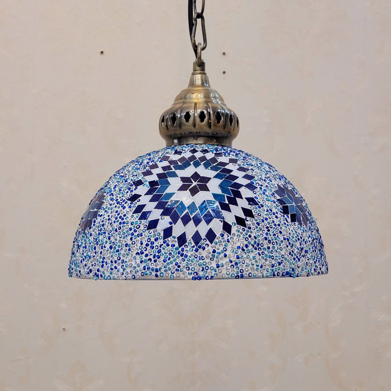 Zeitgenössische Boho Glas Eisen Kuppel Sonne Mosaik Perle 1-Licht Pendelleuchte für Esszimmer 