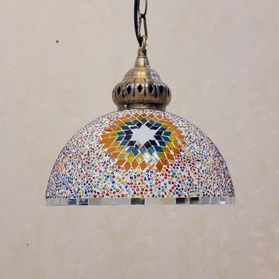 Zeitgenössische Boho Glas Eisen Kuppel Sonne Mosaik Perle 1-Licht Pendelleuchte für Esszimmer 