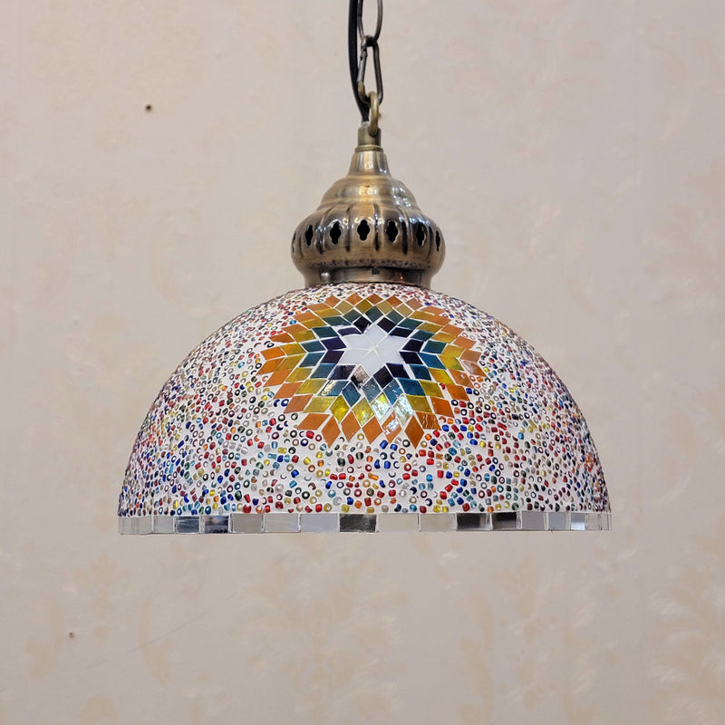 Zeitgenössische Boho Glas Eisen Kuppel Sonne Mosaik Perle 1-Licht Pendelleuchte für Esszimmer 