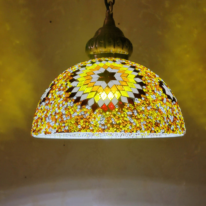 Zeitgenössische Boho Glas Eisen Kuppel Sonne Mosaik Perle 1-Licht Pendelleuchte für Esszimmer 