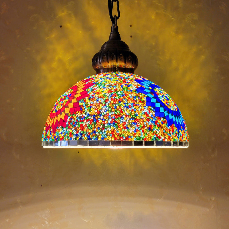 Zeitgenössische Boho Glas Eisen Kuppel Sonne Mosaik Perle 1-Licht Pendelleuchte für Esszimmer 