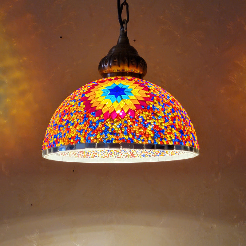 Zeitgenössische Boho Glas Eisen Kuppel Sonne Mosaik Perle 1-Licht Pendelleuchte für Esszimmer 
