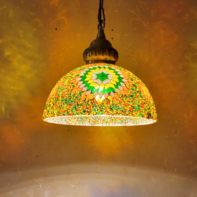 Zeitgenössische Boho Glas Eisen Kuppel Sonne Mosaik Perle 1-Licht Pendelleuchte für Esszimmer 