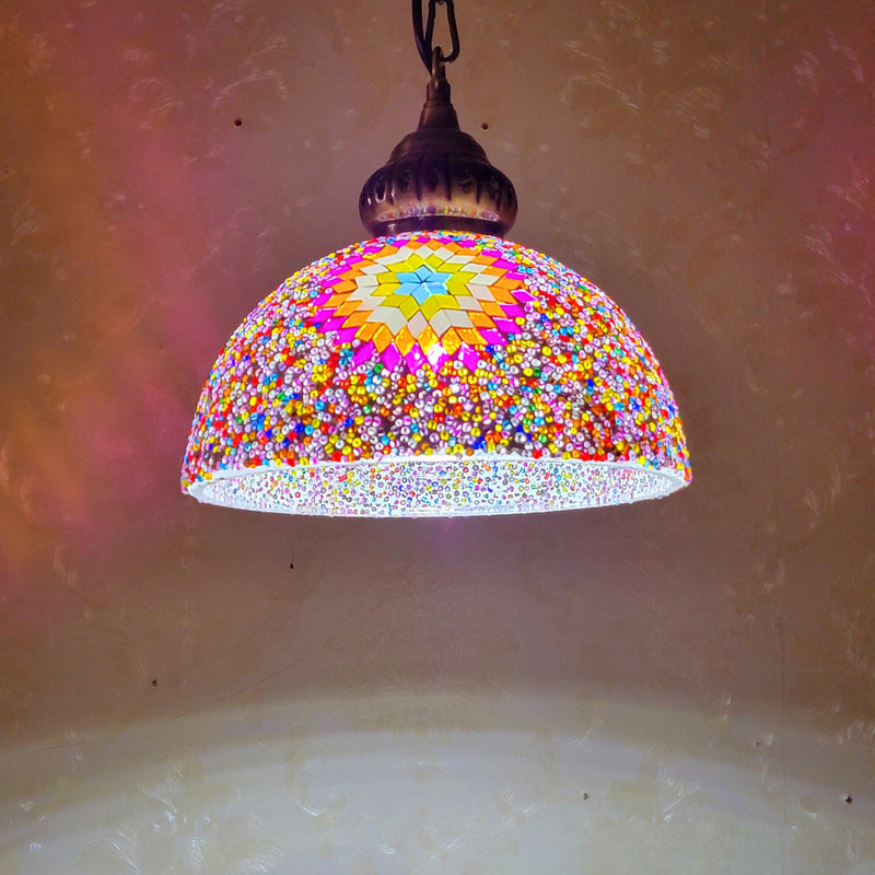 Zeitgenössische Boho Glas Eisen Kuppel Sonne Mosaik Perle 1-Licht Pendelleuchte für Esszimmer 