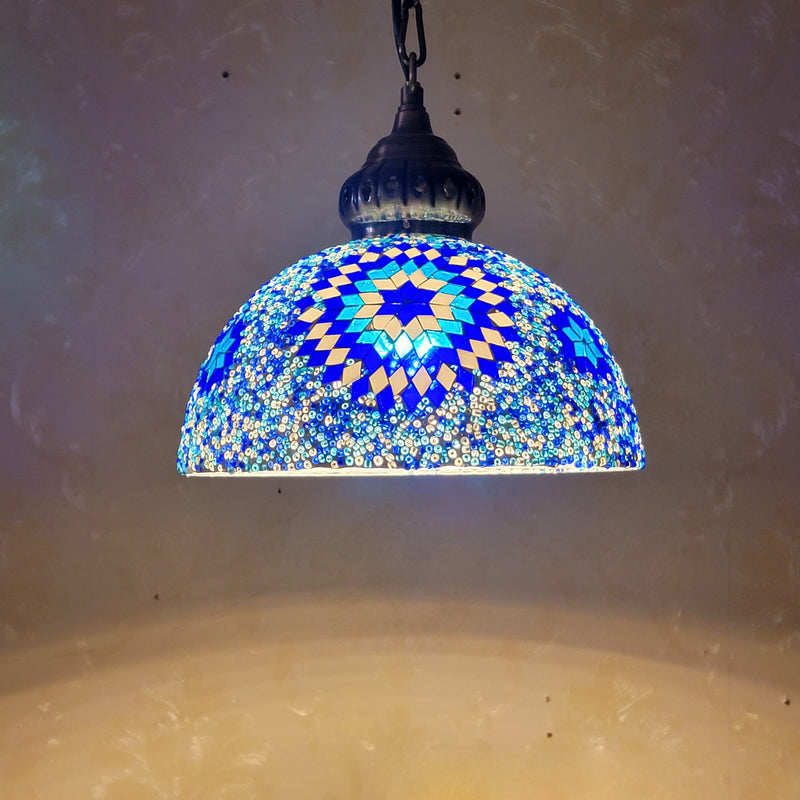 Zeitgenössische Boho Glas Eisen Kuppel Sonne Mosaik Perle 1-Licht Pendelleuchte für Esszimmer 