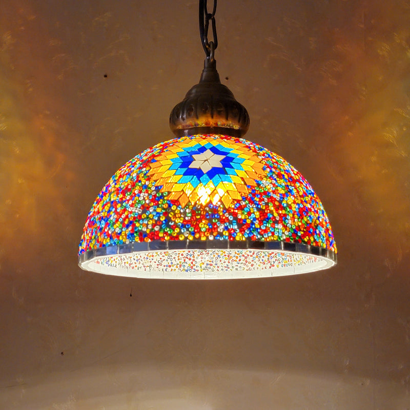 Zeitgenössische Boho Glas Eisen Kuppel Sonne Mosaik Perle 1-Licht Pendelleuchte für Esszimmer 