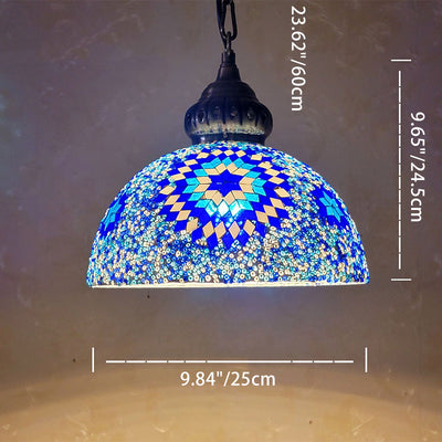 Zeitgenössische Boho Glas Eisen Kuppel Sonne Mosaik Perle 1-Licht Pendelleuchte für Esszimmer 