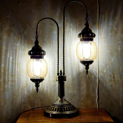 Lampe de table à deux lumières en fer vintage traditionnel avec globe en verre pour salle à manger 