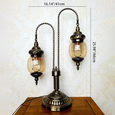 Lampe de table à deux lumières en fer vintage traditionnel avec globe en verre pour salle à manger 