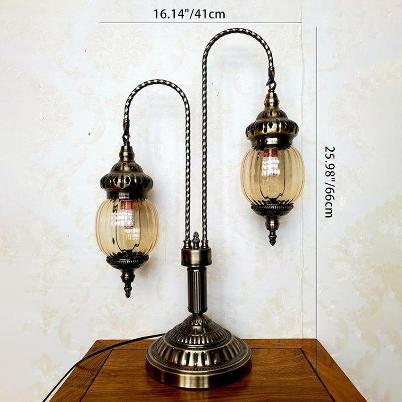 Lampe de table à deux lumières en fer vintage traditionnel avec globe en verre pour salle à manger 