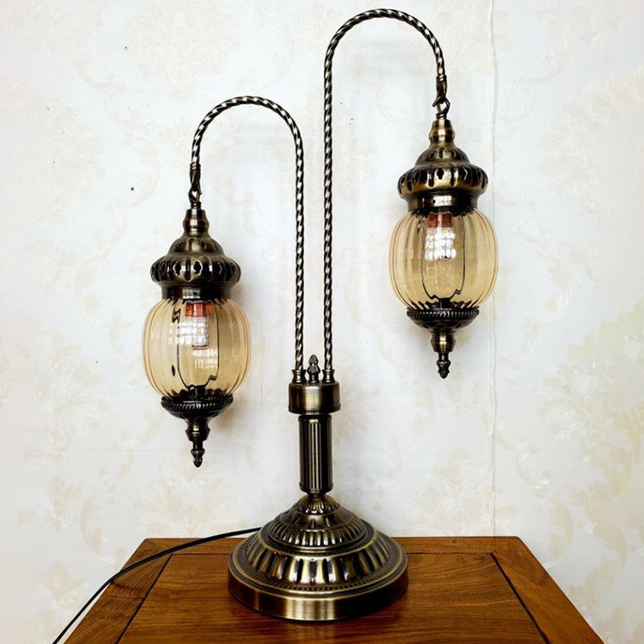 Lámpara de mesa tradicional vintage de hierro y vidrio con globo de 2 luces para comedor 