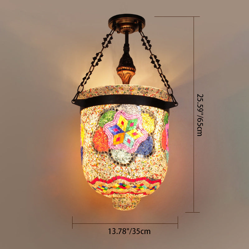 Lustres à 3 lumières en mosaïque de cylindre décoratif en verre et fer bohème contemporain pour salle à manger 