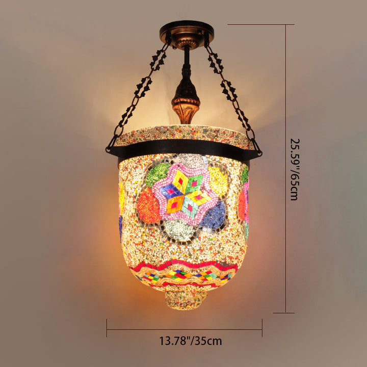 Lustres à 3 lumières en mosaïque de cylindre décoratif en verre et fer bohème contemporain pour salle à manger 