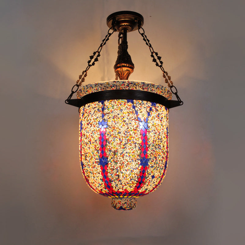 Lustres à 3 lumières en mosaïque de cylindre décoratif en verre et fer bohème contemporain pour salle à manger 