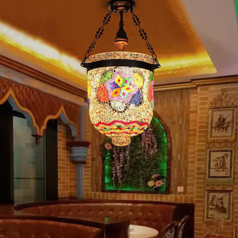 Lustres à 3 lumières en mosaïque de cylindre décoratif en verre et fer bohème contemporain pour salle à manger 